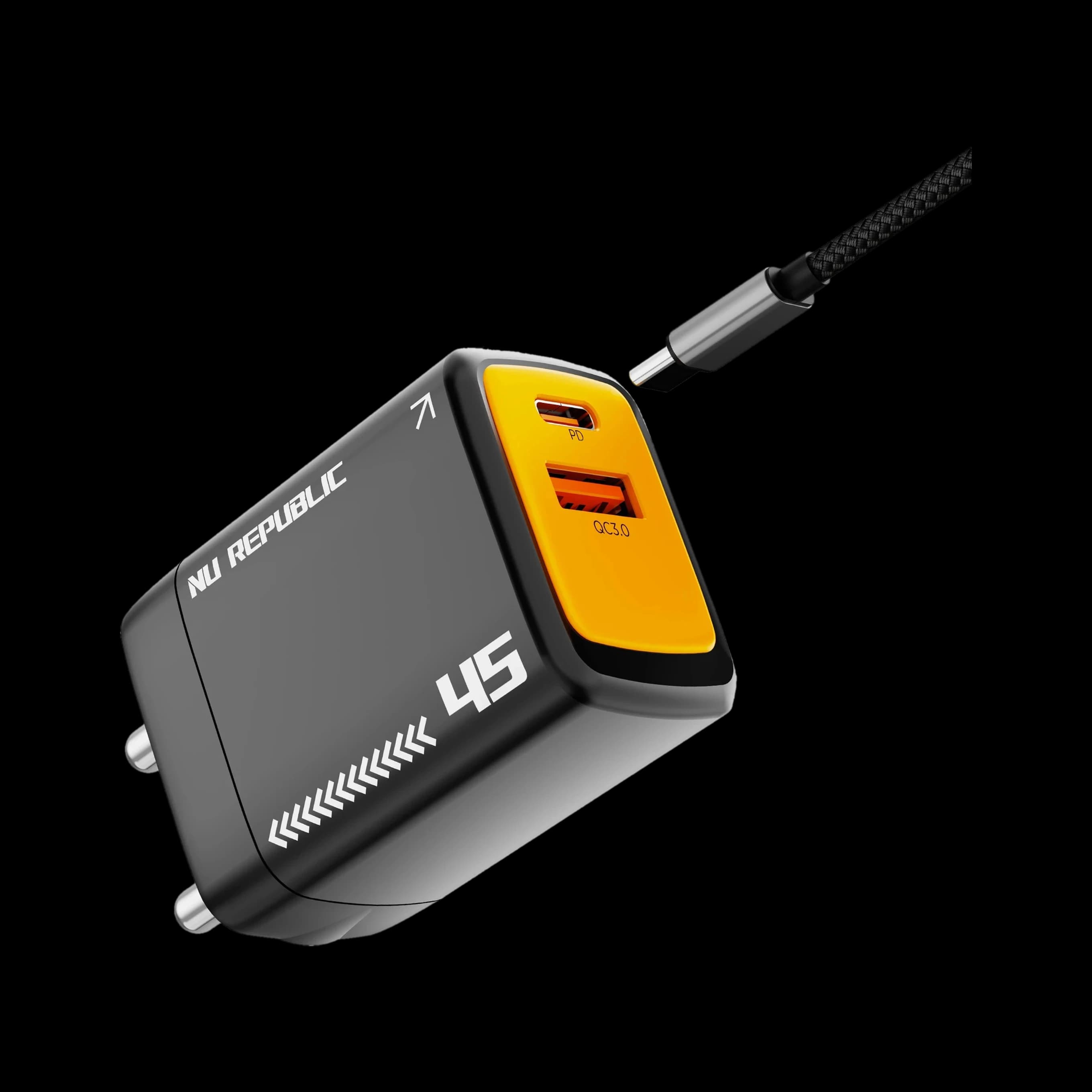Nu Republic 45 W GaN 4 A Dual Port Mobile Charger with Detachable Cable 