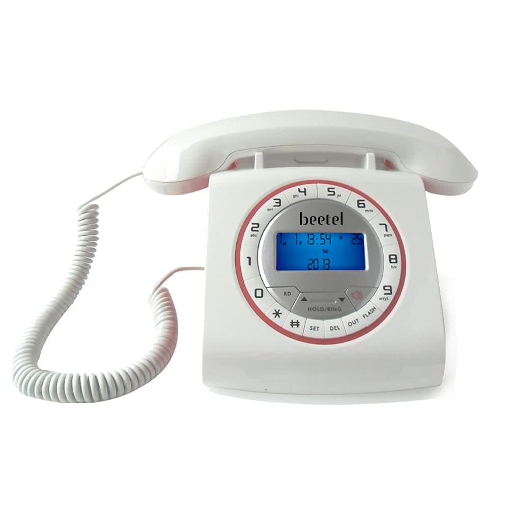Beetel M73 Caller ID Corded Landline Phone with 16 Digit LCD Display, Retro Design, Alphanumeric Keypad, 2-Way Speaker Phone, Adjustable Ringing (Whit - image 1