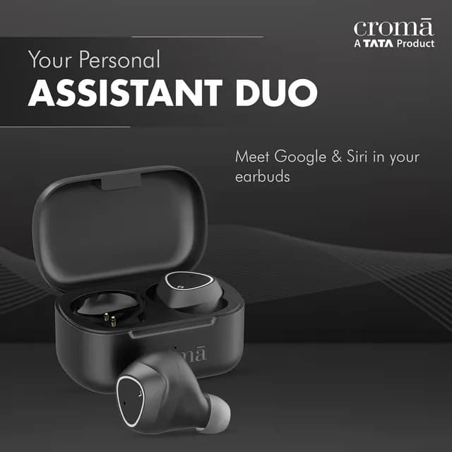Croma TWS Earbuds with Noise Isolation (Sweat Resistant, 15 Hours Playback, Black) - image 1