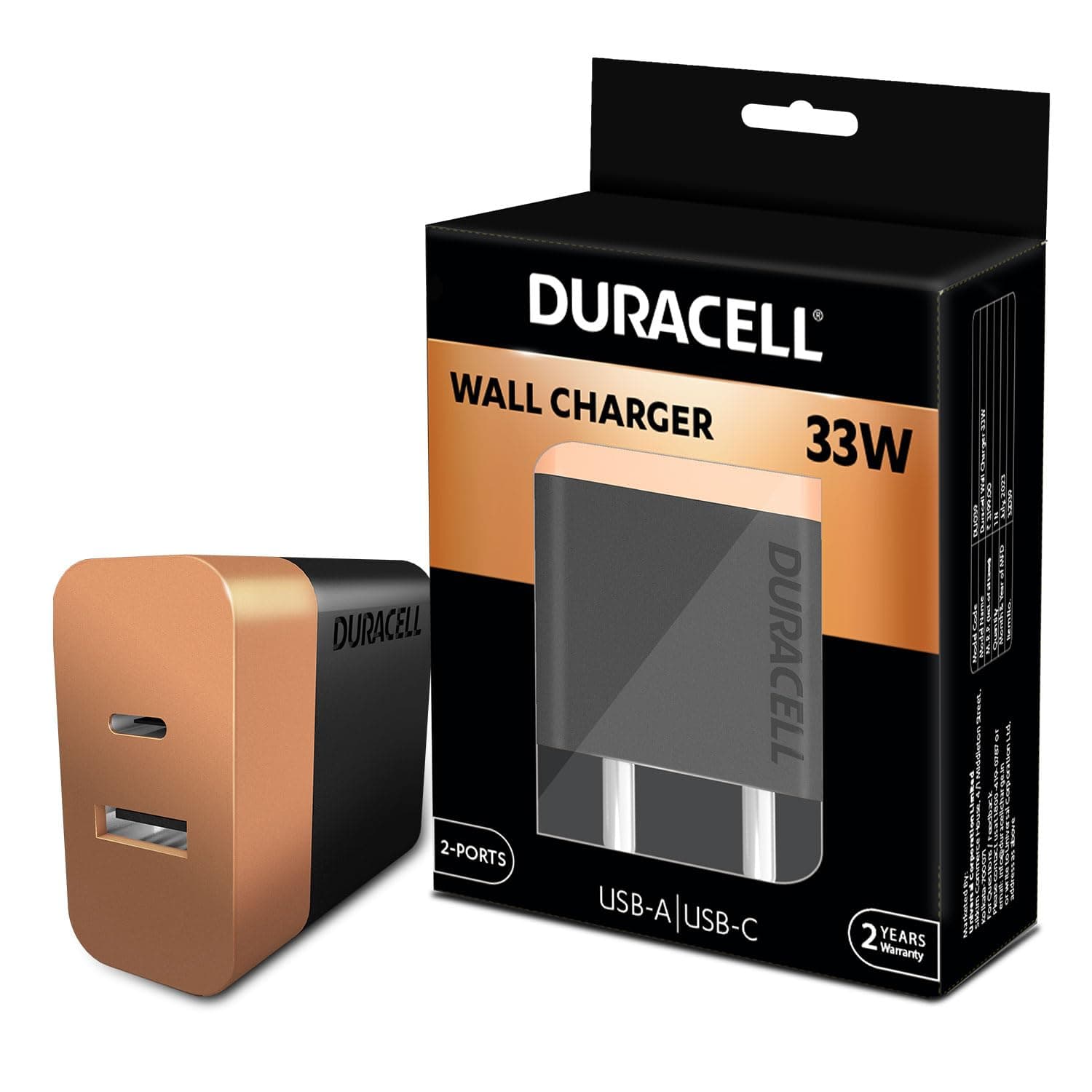 Duracell 33 Watts Fast Wall Charger Adapter, Dual Port, USB A, PD, Fast Mobile Charger Compatible with iPhone,Google, iPad, Samsung, Note, Redmi, Mi, - image 1