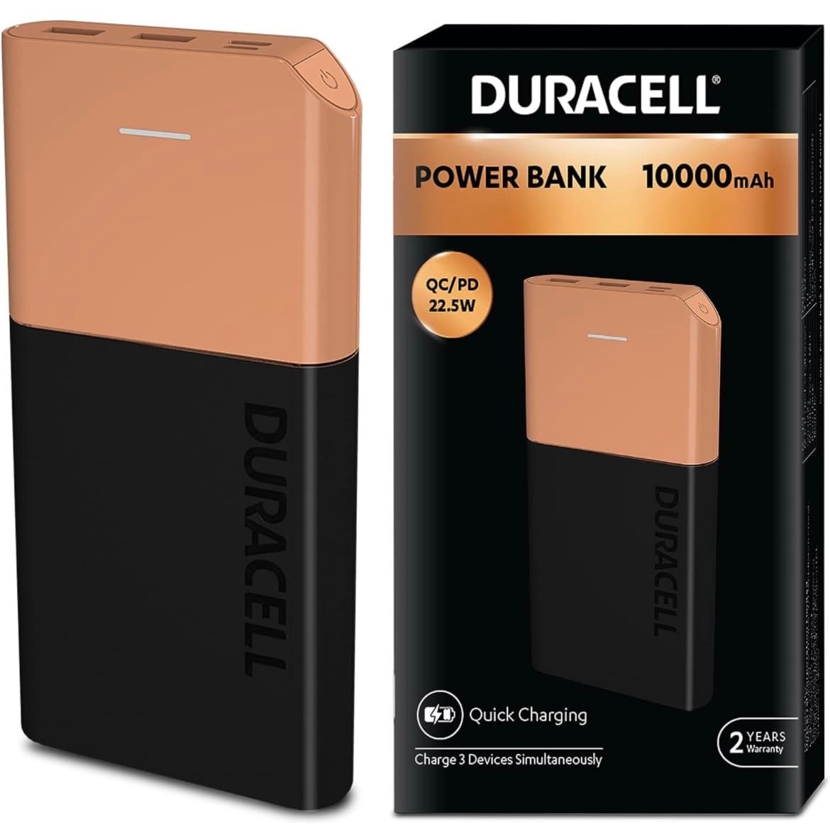 Duracell Power Bank 10000 mAh, Portable Charger, USB C/Micro USB Input, USB A/USB C Output, Fast Charge Technology, 22.5W Power Delivery for Smartphon - image 1