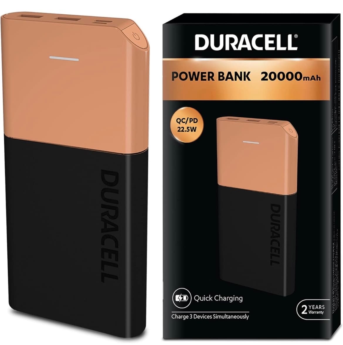 Duracell Power Bank 20000 mAh, Portable Charger, USB C/Micro USB Input, USB A/USB C Output, Fast Charge Technology, 22.5W Power Delivery for Smartphon - image 1