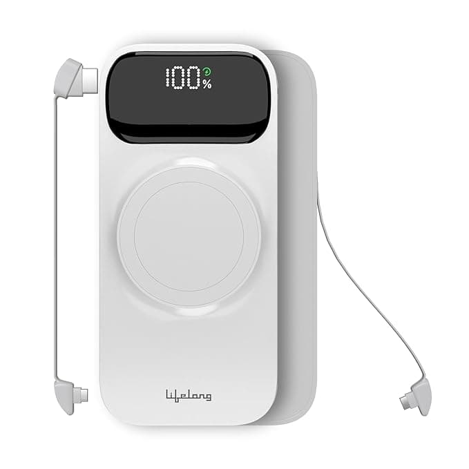 Lifelong ChargeMate 10000 mAh 22.5 W Wireless with MagSafe Slim Pocket Size Power Bank (White, Lithium Polymer, Fast Charging, Quick Charge 3.0 - image 1