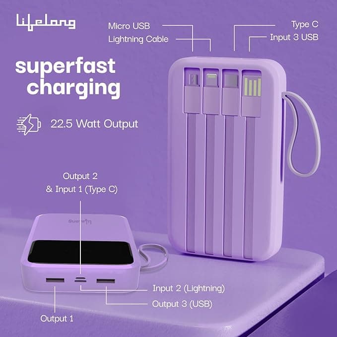 Lifelong ZenCharge 10000 mAh 22.5 W Compact Pocket Size Power Bank with 6 Input/Output Port - image 1