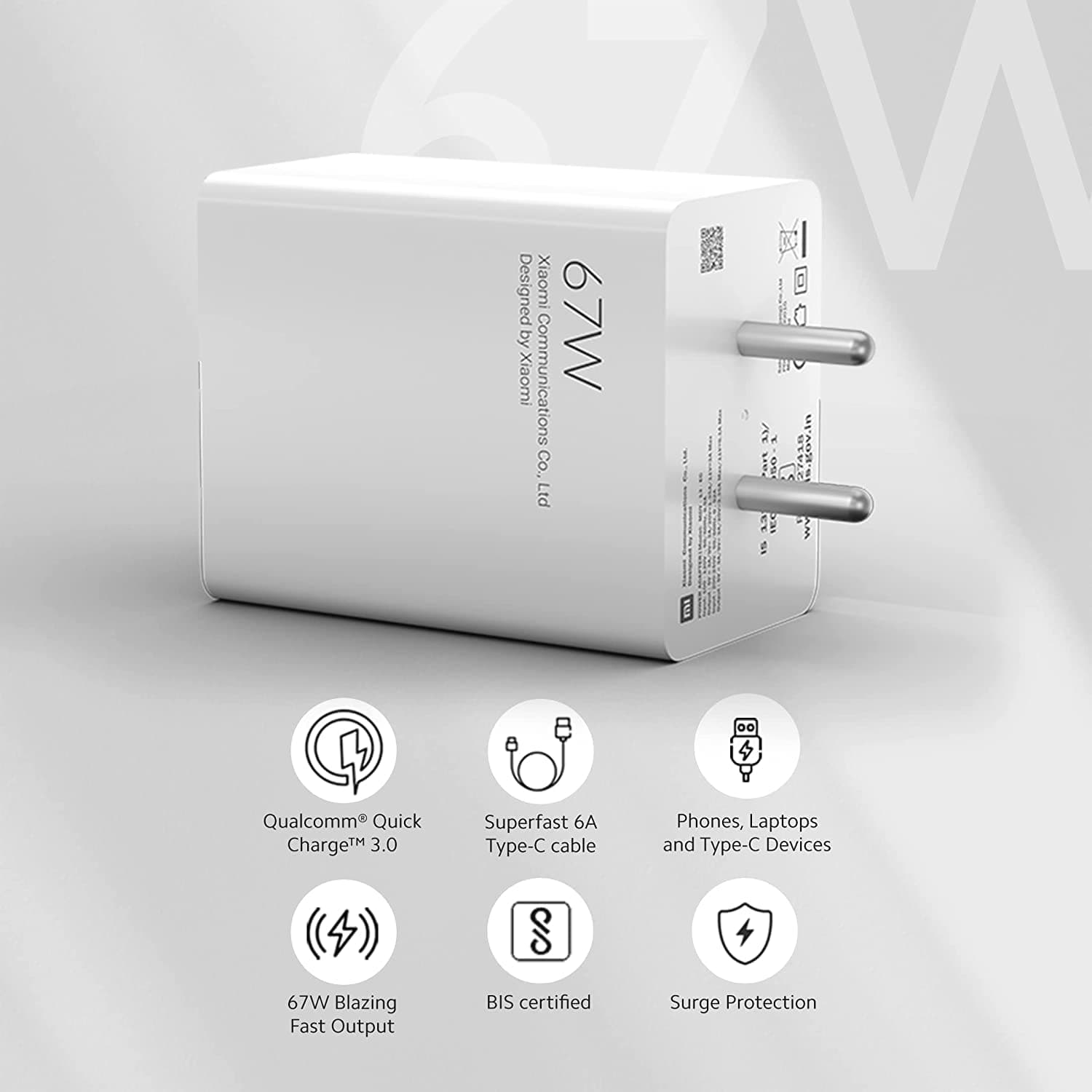 Mi 67W Sonic Charge Combo (Mi/Xiaomi/Redmi Charger, 33W Blazing Fast Output, 5V-3A/9V-3A/20V-1.35A/11V-3A/20V-3.35A/11V-6.1A, Superfast 6A Type C, Lap - image 1