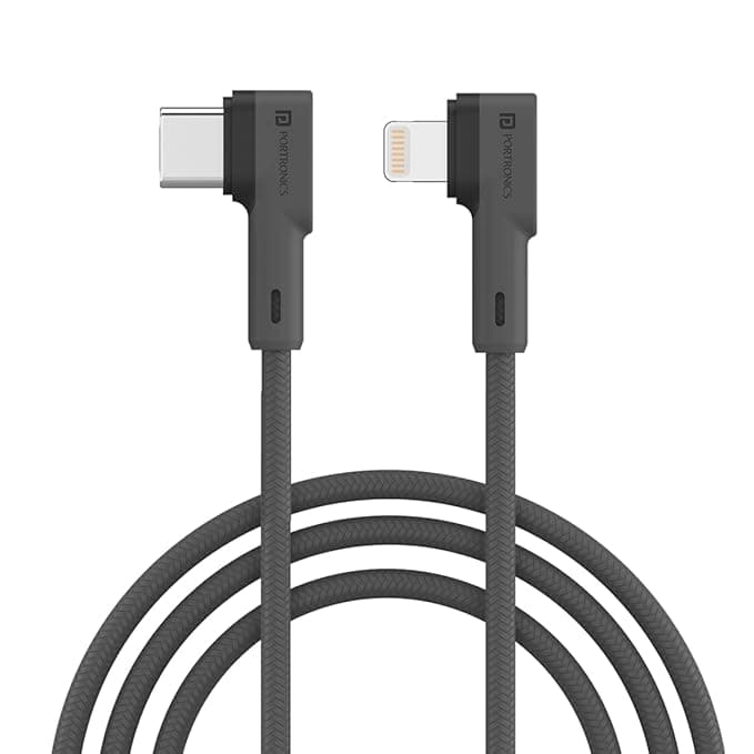 Portronics Konnect L 20W PD Quick Charge Type-C to 8-Pin USB Mobile Charging Cable, 1.2M, Tangle Resistant, Fast Data Sync(Grey) - image 1