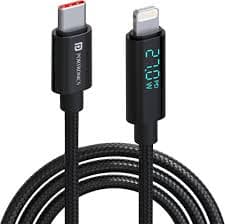 Portronics Konnect View 3A 27W Futuristic Type C to 8 Pin Unbreakable Nylon Braided Fast Charging Cable with Real Time Monitoring Led Display - image 1