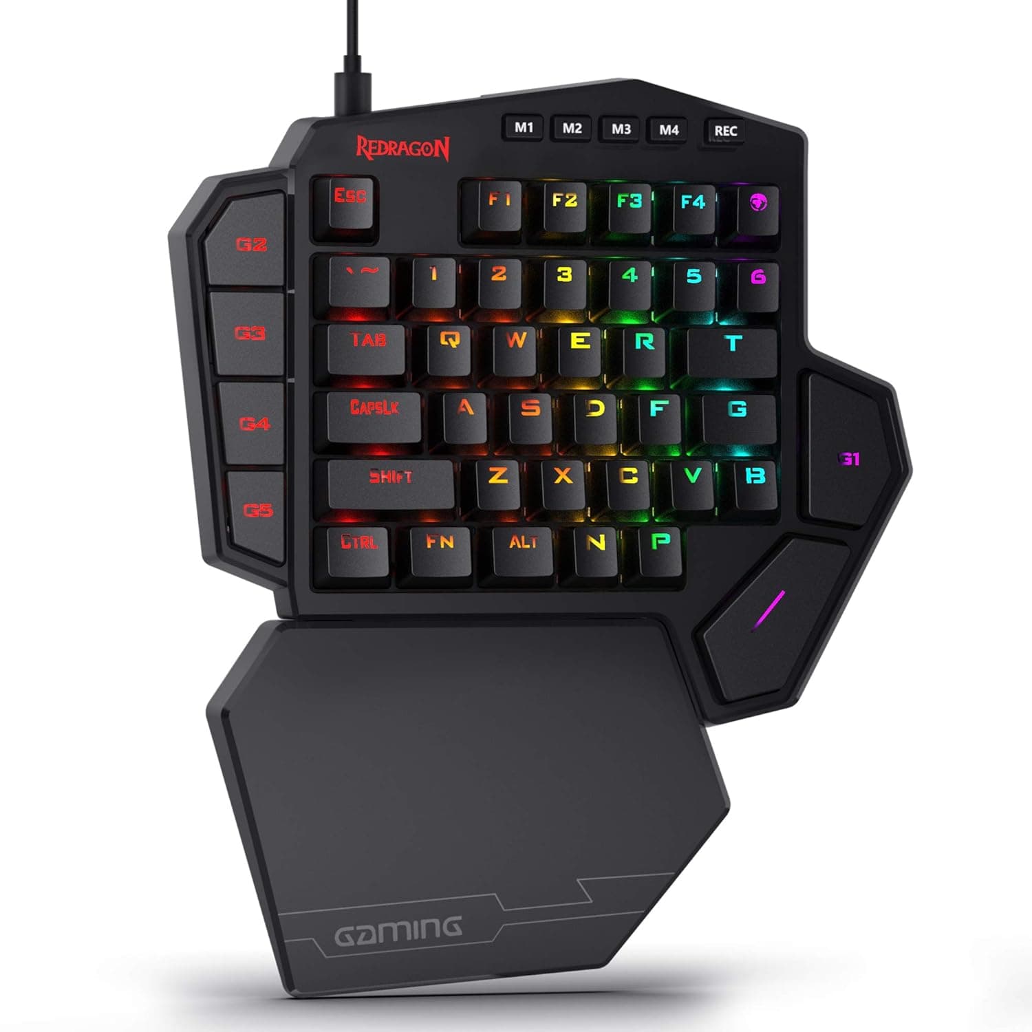 Redragon Store K585 DITI Wired, USB 2.0 One-Handed RGB Mechanical Gaming Keyboard with Brown Switches, Type-C Professional Gaming Keypad with 7 Onboard Macro Keys, Detachable Wrist Rest, 42 Keys - image 1