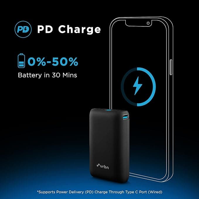 URBN 10000 mAh Nano Power Bank | 20W Fast Charging | Smallest Power Bank | Made with EV Batteries | Type C PD - image 1