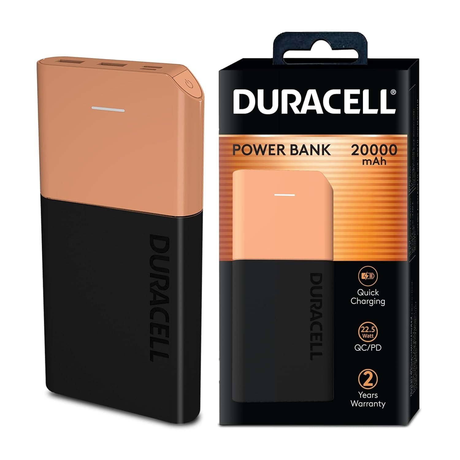 Duracell 20000 MAH Slimmest Power Bank with 1 Type C PD and 2 USB A Port, 22.5W Fast Charging Portable Charger to Charges 3 Devices Simultaneously for iPhones, Android Phones, Smart Watches & More - image 1